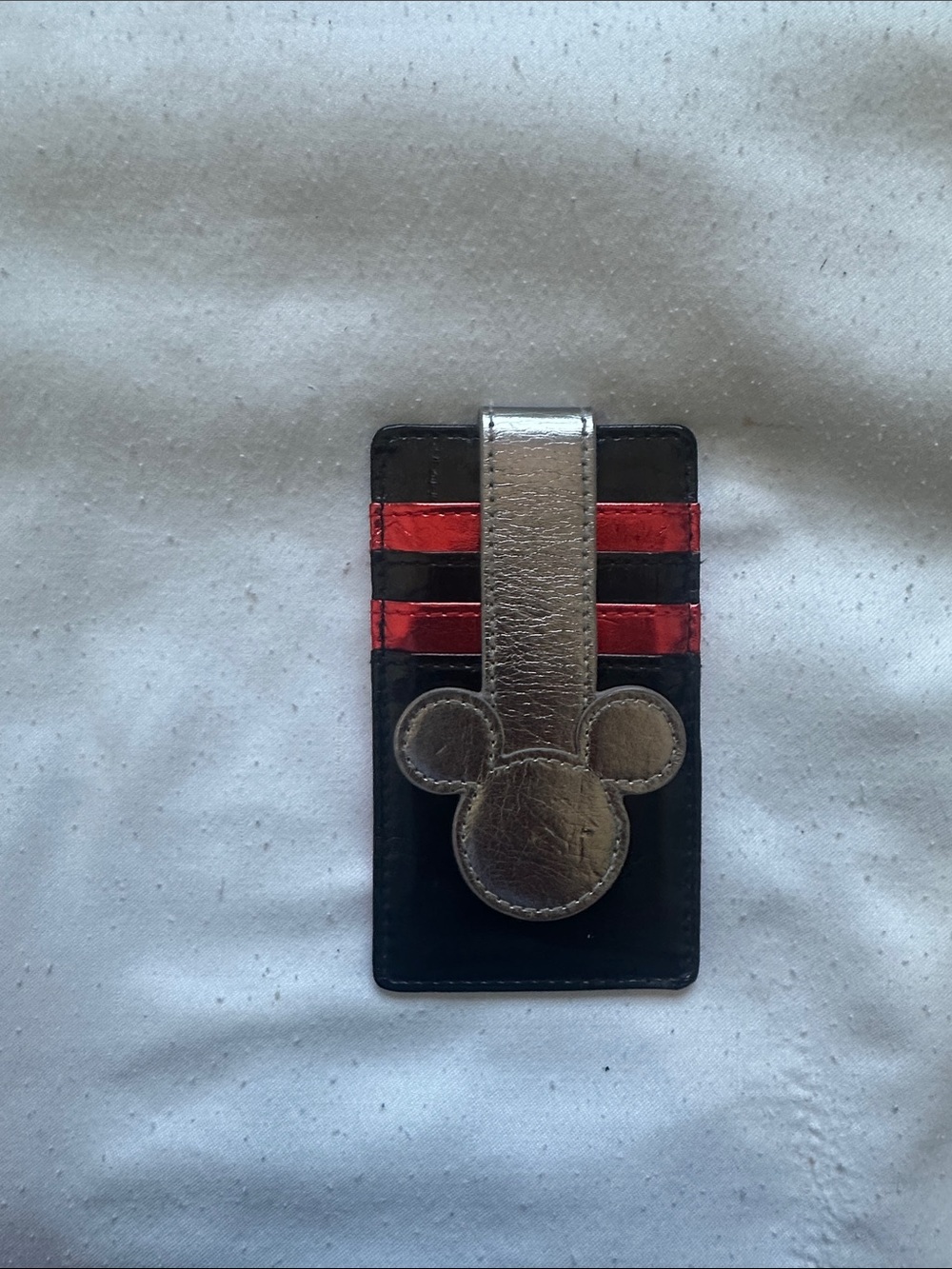 Metallic Silver & Red Card Holder with Mickey Mouse ears